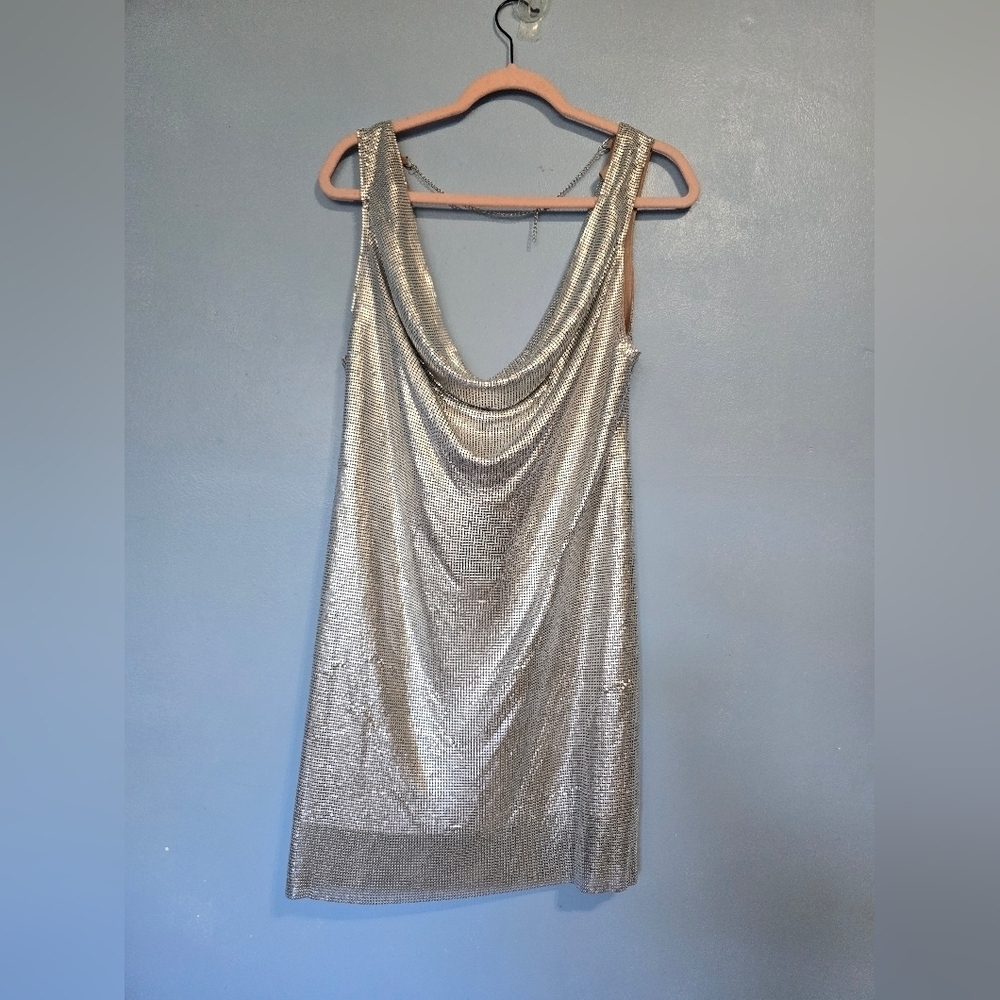 NBD Ginny Chainmail Mini Silver Dress XXS/S - Picture 2 of 9